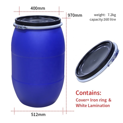 HDPE контейнеров 160L 160KG барабанчик пластикового химического пластиковый с кольцом обруча утюга