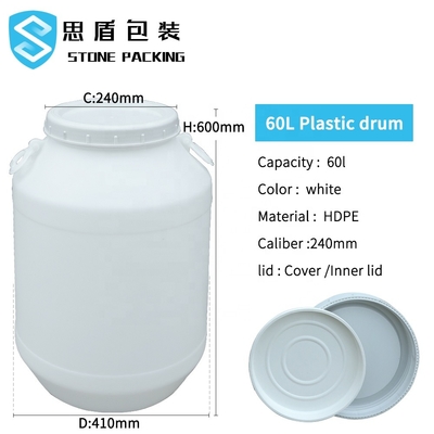 Белый бочонок 60l HDPE 100% химический пластиковый с крышкой