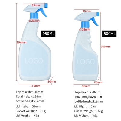 Бутылка брызг PE Cleanser детержентная пластиковая с соплом 950ml 500ml